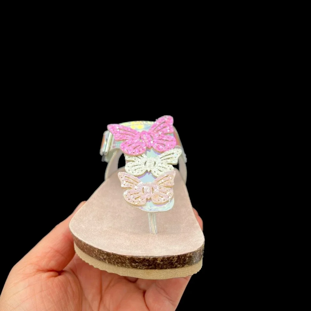 Maggie & Zoe Toddler Girls Butterfly Thong Sandals Size 6 Silver-Tan Lightweight